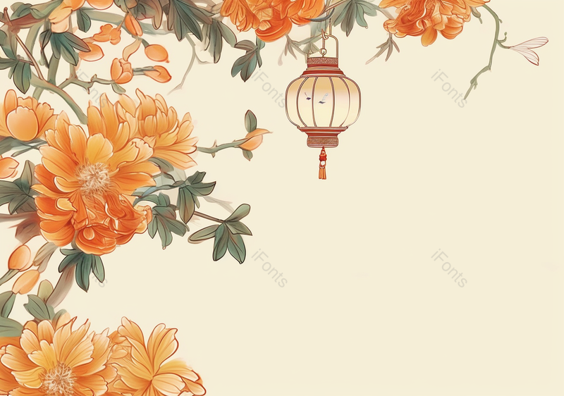 中国风淡雅国潮风花丛中秋灯笼工笔画植物手绘背景,插画/手绘图,插画/手绘图库,插画/手绘图下载,插画/手绘